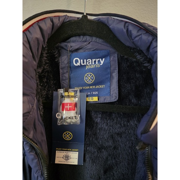 Quarry Jeans Thermic Jacket Men's XL EG Navy Puffer Faux Fur Lined Winter NWT - Picture 3 of 13